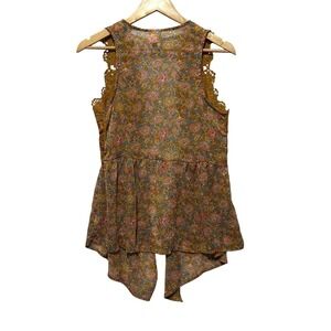 Anthro Self Esteem Women Crochet Vest M Mustard Floral Boho Fairy Festival Indie
